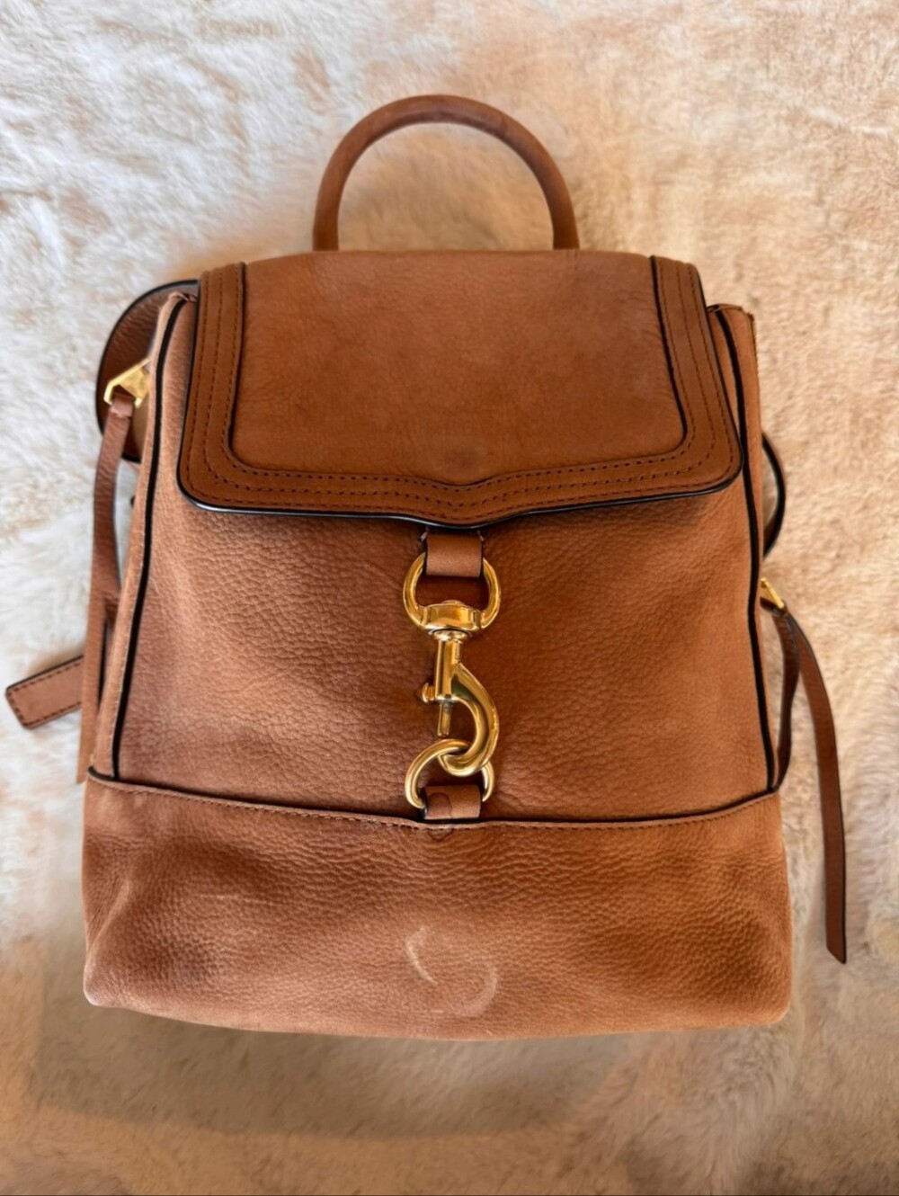 Convertible Chestnut Leather Backpack with Gold Hardware Rebecca Minkoff